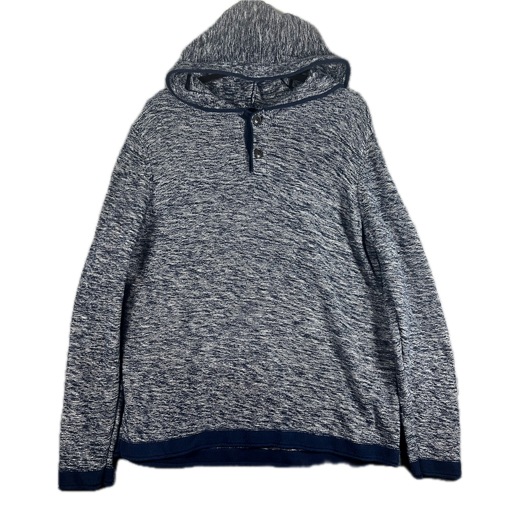 American Eagle Hoodie Men's Navy Blue White Knit Henley Classic Fit Sweater L